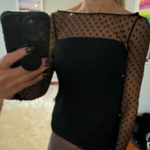 Milly Sheer Black Polka Dot Blouse